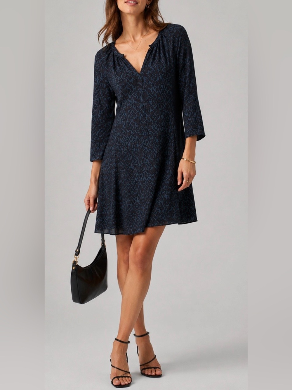 Comptoir Des Cotonniers Blue leopard print silk tunic dress